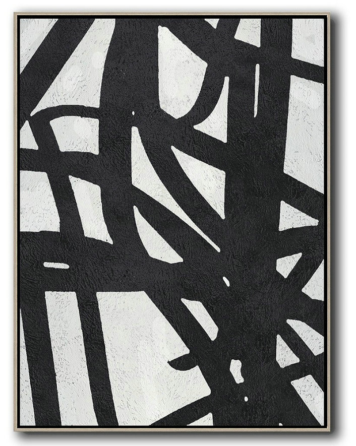Original Artwork Extra Large Abstract Painting,Black And White Minimalist Painting On Canvas - Hand Painted Acrylic Painting